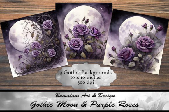 3 Gothic Moon & Purple Rose Backgrounds: Moody Designs for Bold Projects