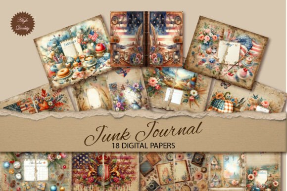 America Junk Journal Paper Backgrounds: Vintage Textures for Modern Design