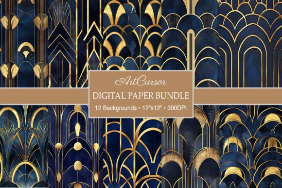 Blue & Gold Art Deco Backgrounds for Timeless Design