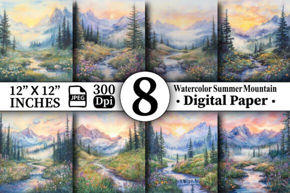 Capture Serene Summer Days: Watercolor Mountain Backgrounds