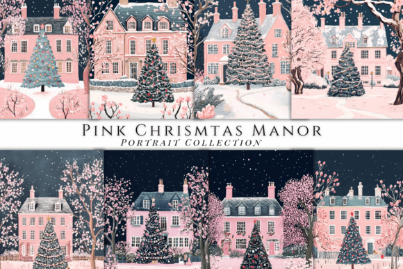 Elegant Pink Christmas Manor Backgrounds for Holiday Design