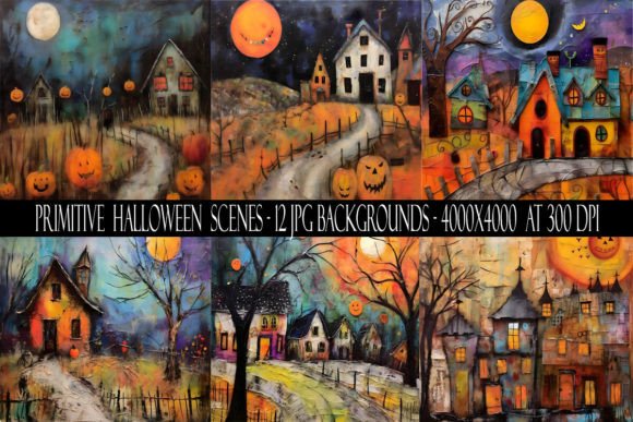 Rustic Charm for Your Autumn Projects: Primitive Halloween Scene Backgrounds