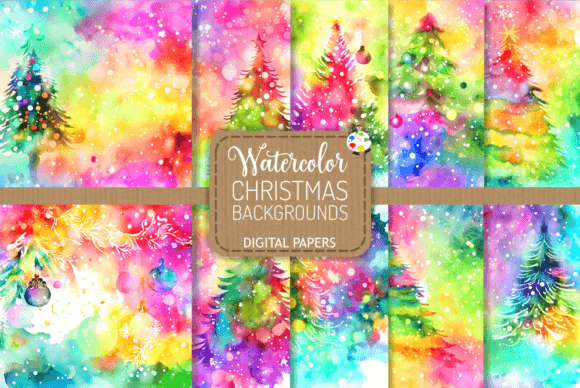 Watercolor Christmas Tree Backgrounds for Festive Design